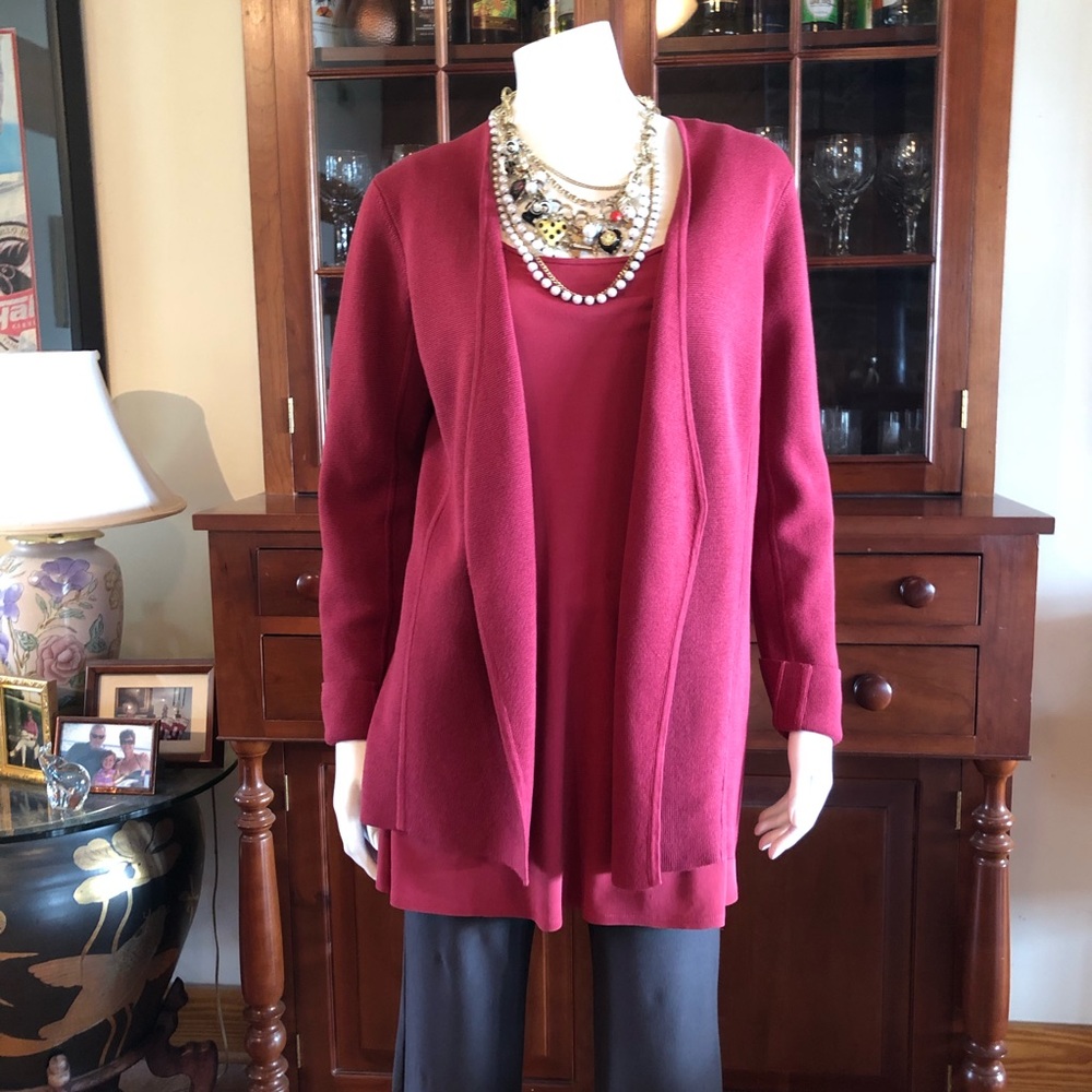 Eileen Fisher Red Saffron Open Cardigan xs